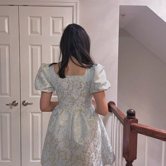 Light Blue Mini Puff Sleeve Dress - Picture 10 of 10